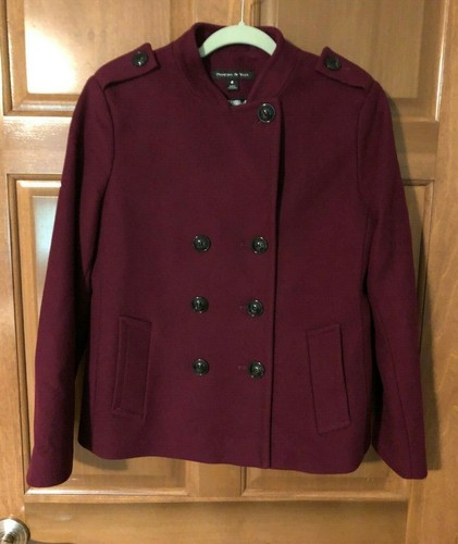 Women's Size Medium M Preston & York Burgundy Wool Pea Coat Jacket - NWOT - Picture 2 of 8