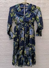 New ASOS Design Maternity Embellished Tiered Midi Dress Floral Navy Sz. 10