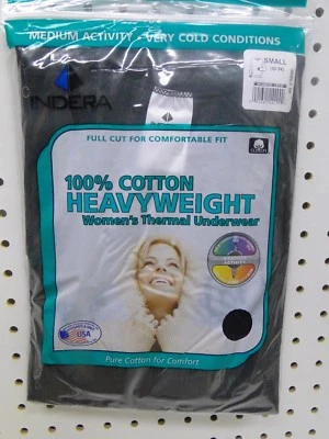 Women's Black Heavy Cotton Thermal Underwear Top or Bottom sizes S to 2X Indera