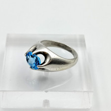 Vintage Sterling Silver 925 Oval Blue Topaz Belcher Setting Ring Size 7