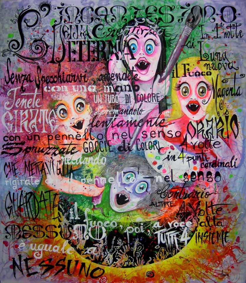 pintura psicodélica original arte pop lienzo acrílico óleo manga dibujos animados vampiro Foto 4 de 4