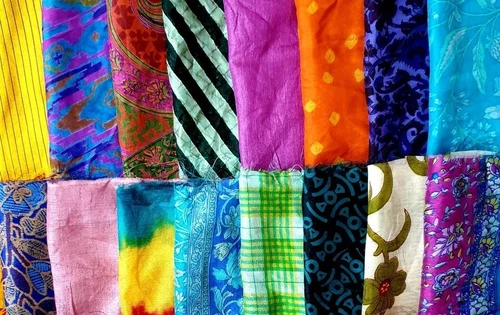 ABB Vintage 30 Pcs Recycled Silk Sari Remnants 8"X8" Fabric Scraps Mixed image 5
