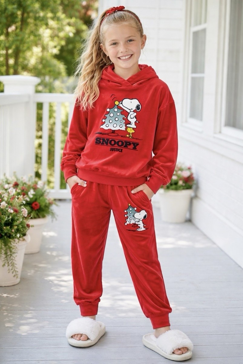 Justice x Snoopy Girls Velour Jogger Hoodie Sweatshirt And Pants S