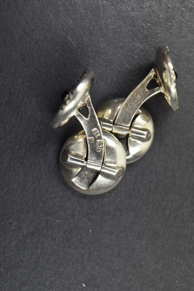 hochwertige antike Manschettenknöpfe Silber 830, Perlmutt, Saphiere. Art Deco. - Bild 4 von 4