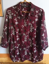Attention Women's Sheer Button Front Floral Blouse Size XL