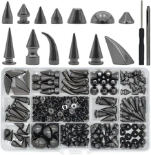 150 Sets Punk Spikes and Studs, 13 Shape Cone Spikes Leather Rivets Gothic Screw