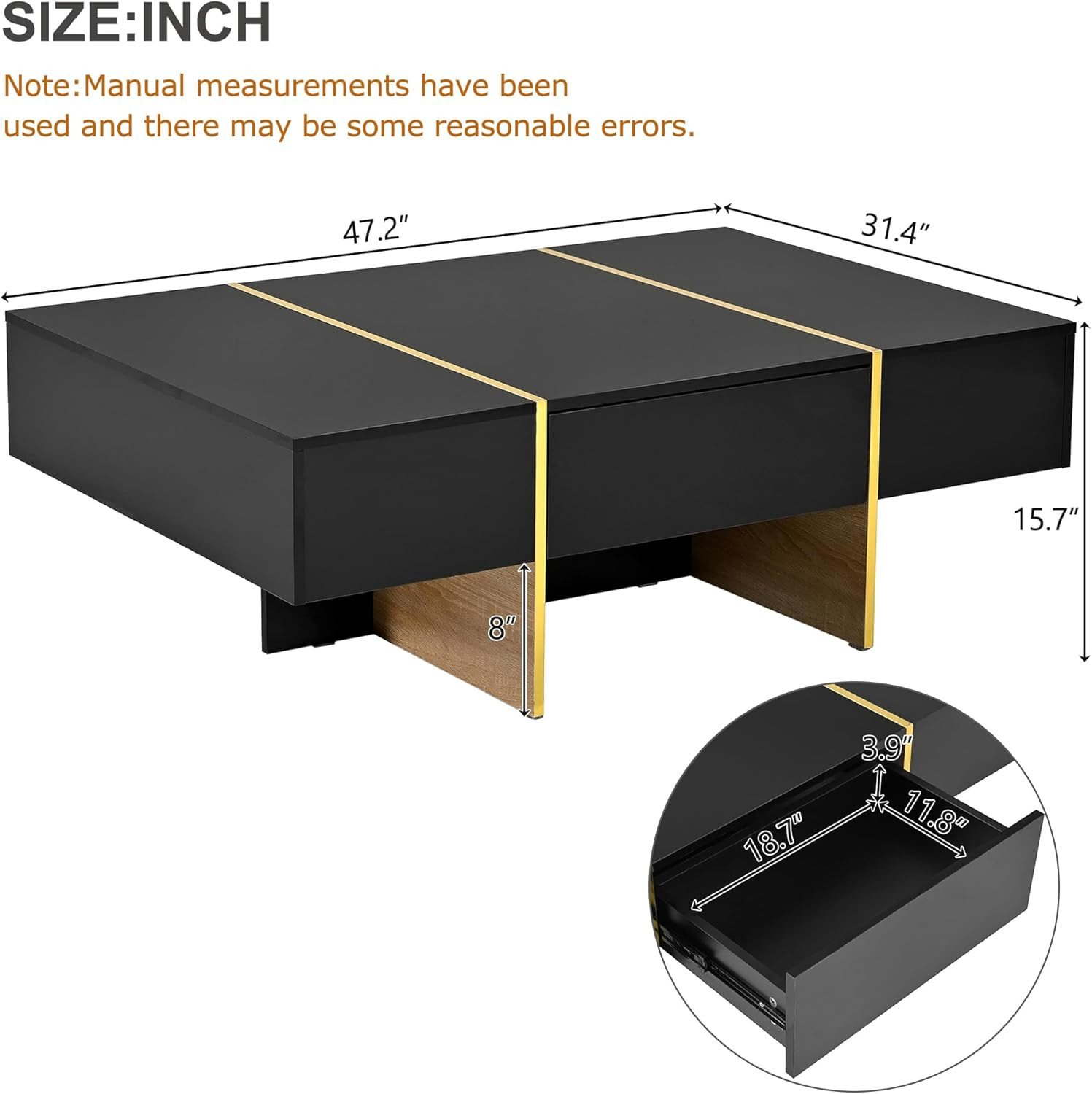 47.2'' X 31.4''Minimalist High Gloss Coffee Table with 2 Drawers, Multi-Storage
