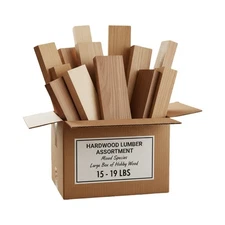 Hardwood Lumber Assortment - Mixed Species - Large Box of Hobby Wood 15 - 19 LBS