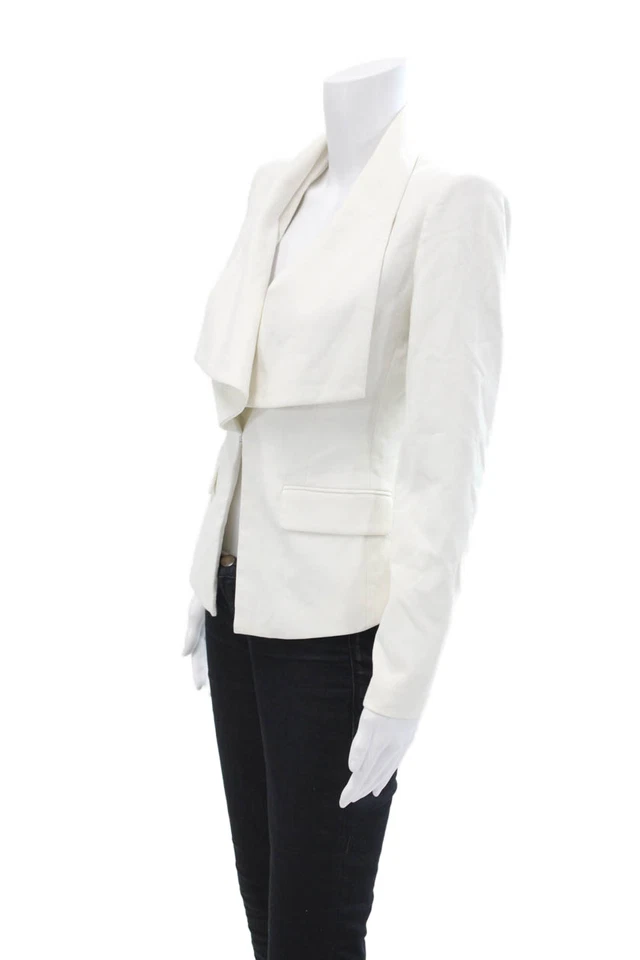 Blazer BCBGMAXAZRIA Mujer Gancho Capucha Cuello Manga Larga Forrado Blanco Talla XS Foto 3 de 4