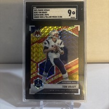 Tom Brady 2021 Mosaic Super Bowl MVP Red Yellow Choice Prizm #/80 SGC 9