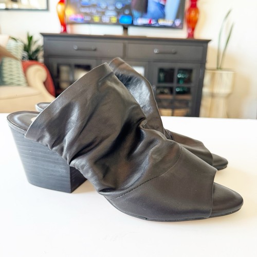 Golo Shoes Women's Landon Open Toe Mule Black Napa Leather Block Heel Size 10 - Picture 9 of 10