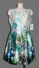 ZARA BASIC Ocean Theme Fish Thick Lined Fit & Flare Sleeveless Dress Wm's L NWT