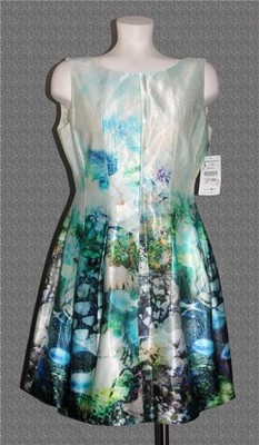 ZARA BASIC Ocean Theme Fish Thick Lined Fit & Flare Sleeveless Dress Wm's L NWT