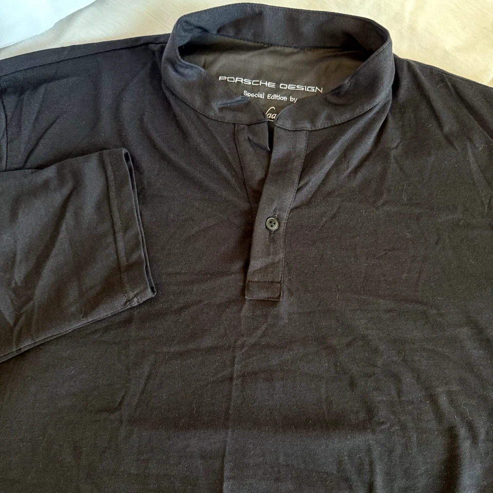 Camisa Lufthansa Porsche Design Para Hombres Edición Especial Van Laack Henley Negra Grande Foto 3 de 4