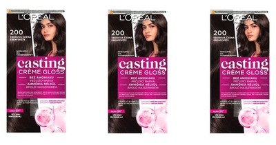 (3er PACK) L'OREAL CASTING CREME GLOSS 200 DEEP BLACK HAIR COLOR NO AMMONIA