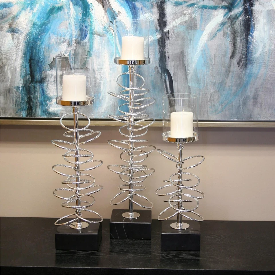 Castiçal de ferro metálico prata com base de mármore - Imagem 3 de 4