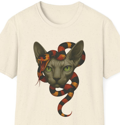 Mystical Cat and Snake Tee | Vintage Graphic Animal Shirt, Gift for Cat Lovers