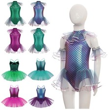 Girls Tutu Skirted Leotard Ballerina Mermaid Bodysuit Party Dress Outfit Sparkle
