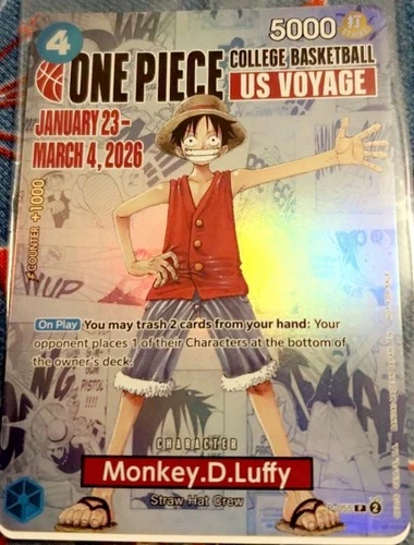 One Piece Monkey D. Luffy US Voyage College Basketball Promo Card SEALED