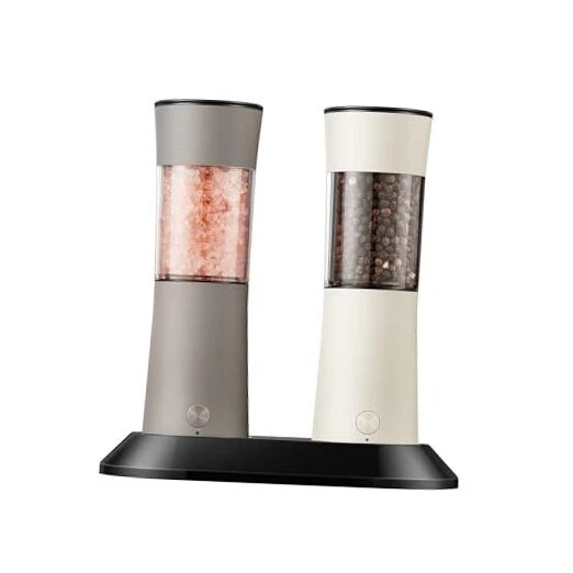 Electric Salt and Pepper Grinder Set, Stainless Steel Greige & Buttercream