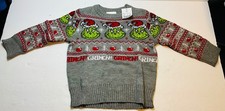 Dr. Seuss How The Grinch Stole Christmas Kids Sweater Grey Size 2T New