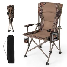 Portable Folding Arm Chair Heavy Duty 400 lbs w/ Cup Holder for Camping