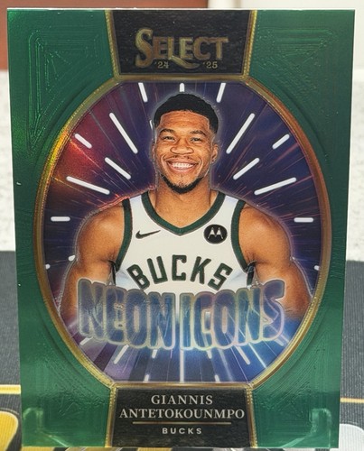 Giannis Antetokounmpo 2024-25 Panini Select Neon Icons Green Prizm #16 Bucks