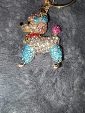 Rhinestone Bling Poodle Crystal Pendant Purse Charm Keychain