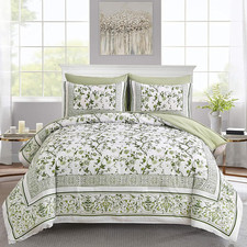 Queen 7 Piece Floral Comforter Set Sage Green Bed in a Bag Microfiber