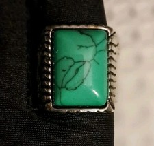 Turquoise Ring, Synthetic Rectangular Bezel S...