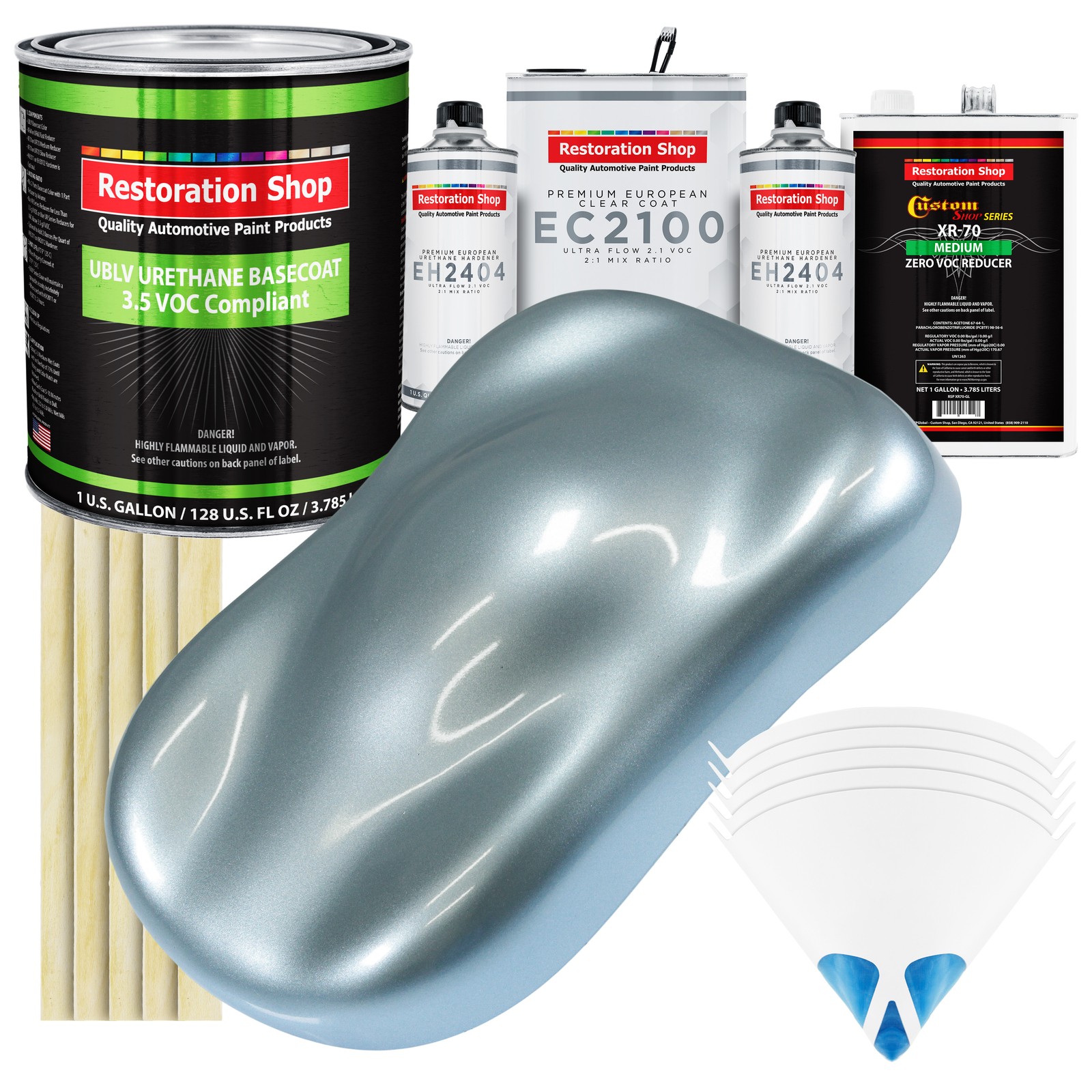 Ice Blue Metallic Low VOC Urethane Auto Paint Gallon Kit with European Clear Coat