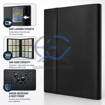 360 Card Pocket Binder with Elastic, 9 Pocket Trading Cards Album Folder Black