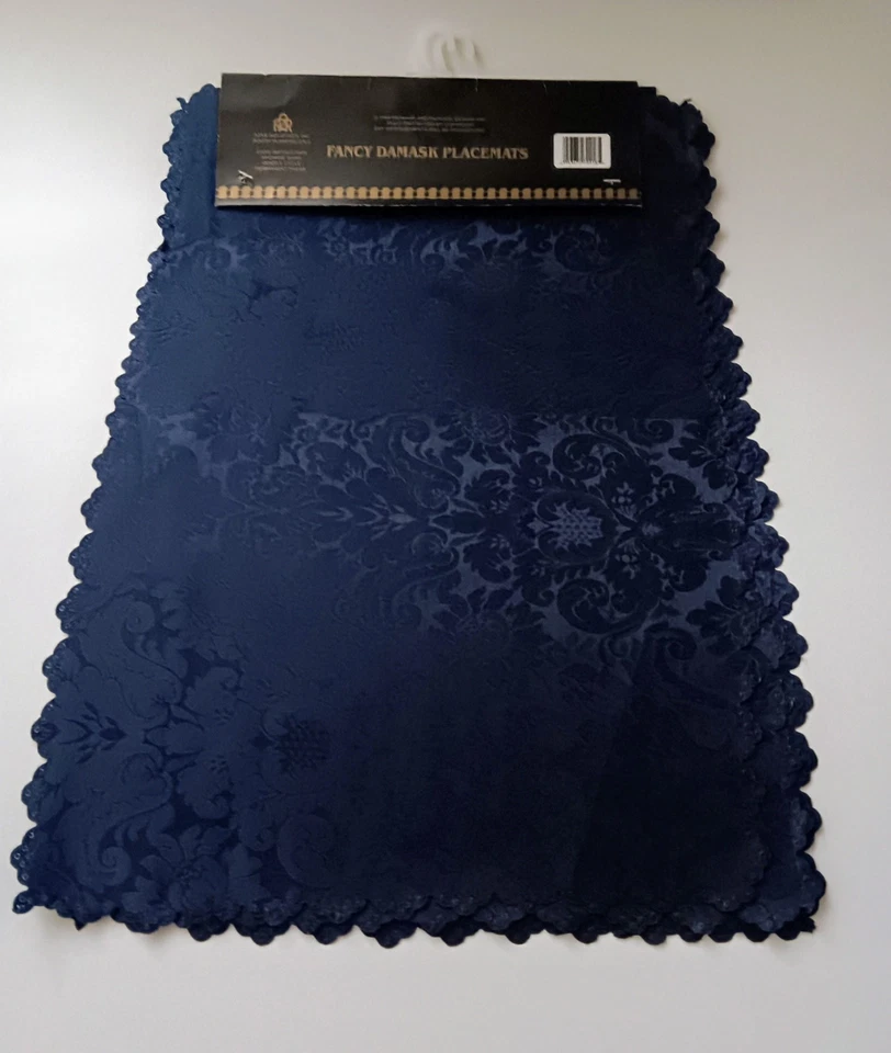 4 Fancy Damask 12"×18" Navy Blue Placemats Azar Industries Inc USA - Image 2 of 4