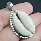 925 Sterling Silver White Natural Cowrie Shell Pendant Jewelry, CSP-02