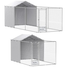 PawHut Large Outdoor Dog Kennel w/ Cover Rotating Bowls