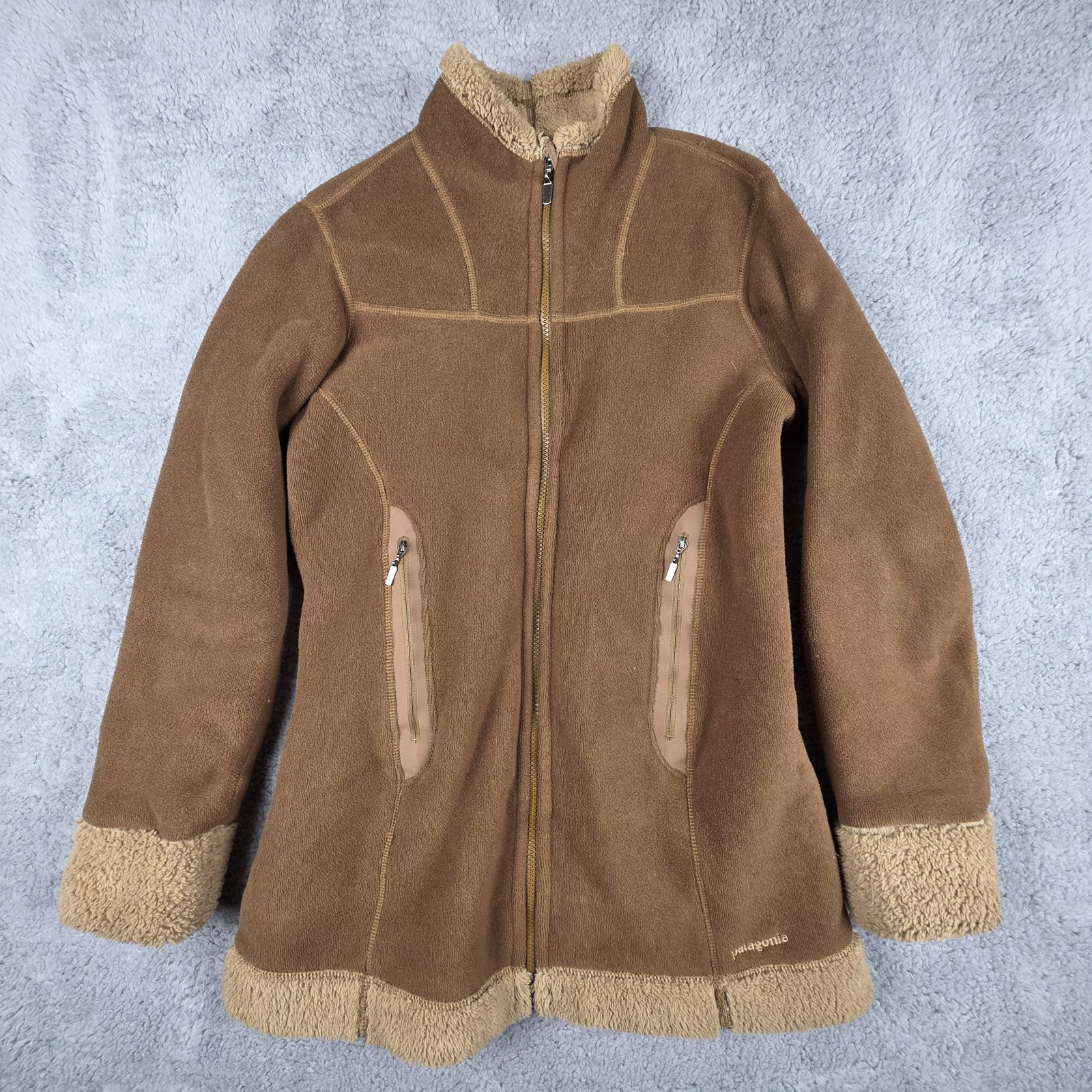 Patagonia Jacket Womens Small Brown Fleece Synchilla Full Zip Coat Faux Fur