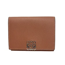 Auth LOEWE Anagram Trifold Wallet - Brown Pebble grain calf Trifold Wallet