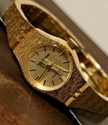 Vtg 1980's WALTHAM Ladie's Women's Brushed Goldtone Wristwatch ~ New w/ Papers 