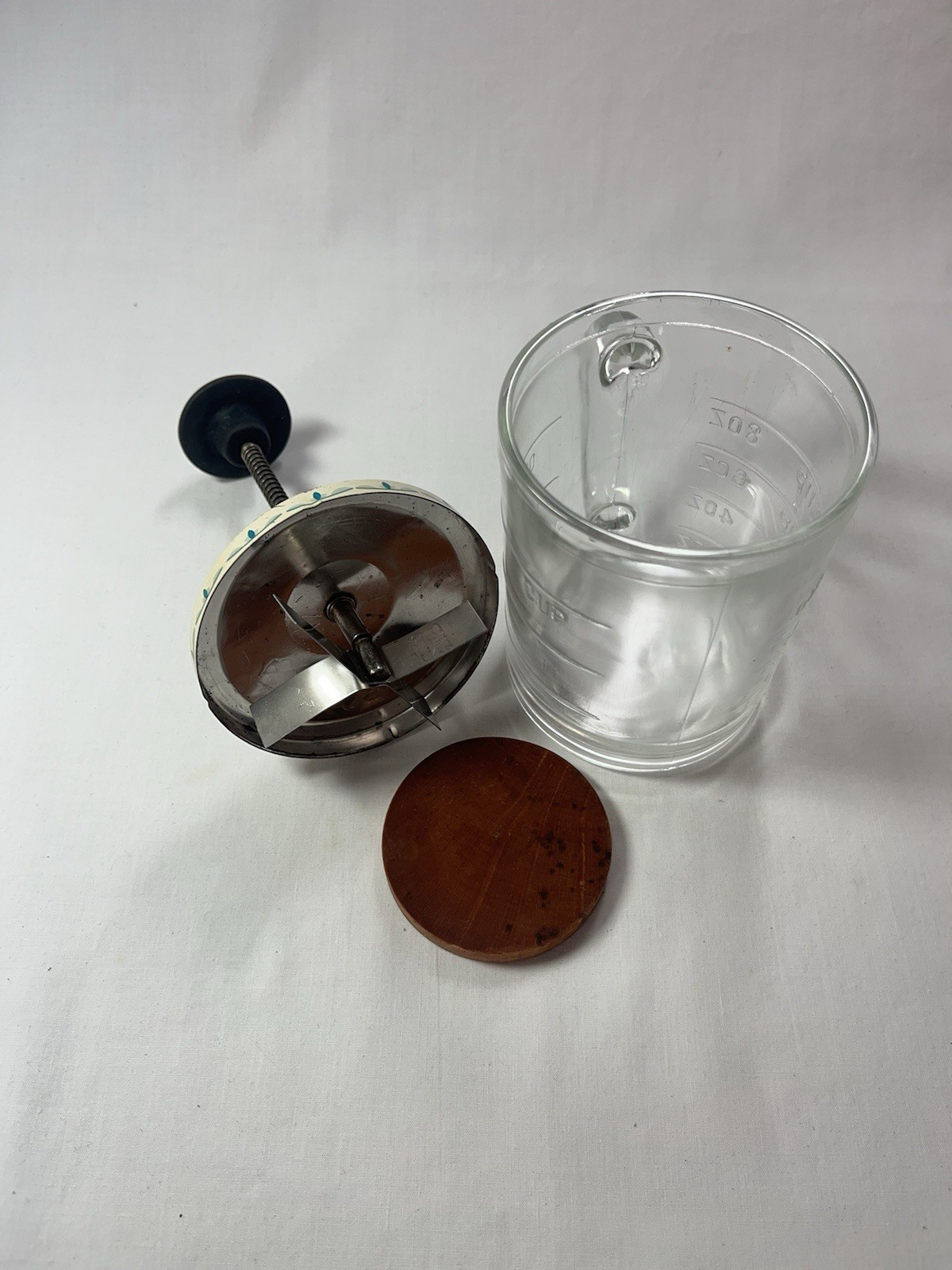 VTG Anchor Hocking Glass Food & Nut Chopper and Measuring Cup Androck Stainless