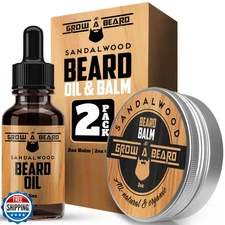 Beard Oil and Balm Set for Men - All-Natural Sandalwood and Citrus Scent, For