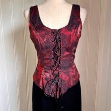 Vintage 90s Goth Vamp Red Corset Velvet Maxi Gown L