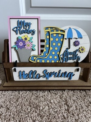 Hello Spring, May Flowers Set For Interchangeable Shelf Sitter Or Wagon