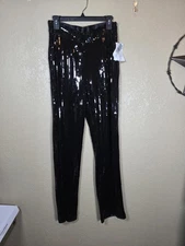 I.N.C. INTERNATIONAL CONCEPTS WOMENS SEQUIN STRAIGHT-LEG PA DEEP BLACK S