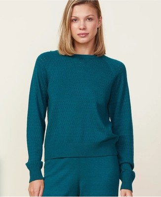 Monrow Soft Knit Pointelle Raglan Sweater in green Nwt Large