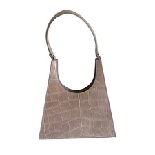 Staud Rey Bag Croc Embossed Leather Triangular Shoulder Bag Taupe