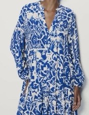 Zara  Dark Blue and cream mini dress ,Large ,floral  with purple details print