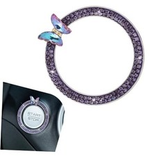 Bling Car Engine Start Stop Decoration Ring, Sparkling Butterfly Push purple