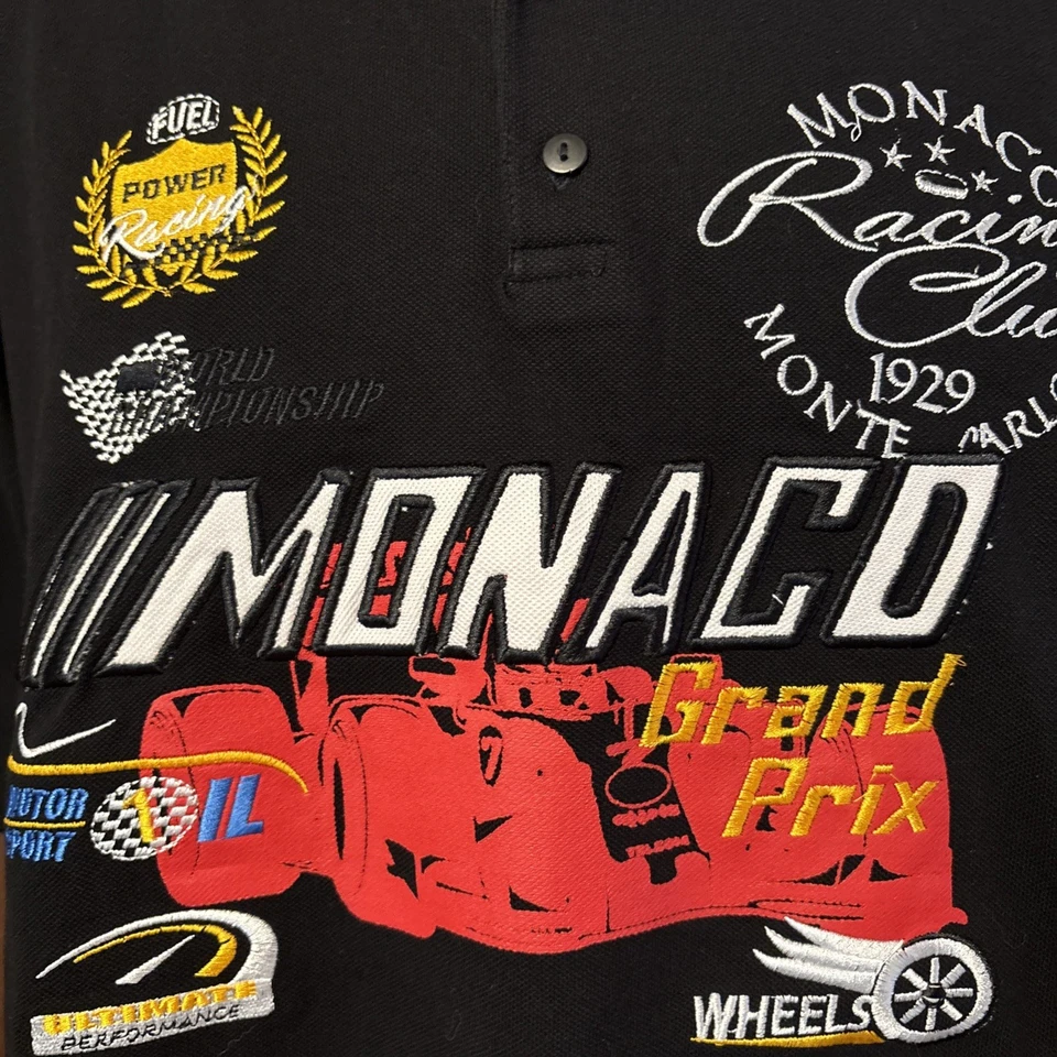 Vintage Monaco Grand Prix Racing Club Monte Carlo F1 Black Polo Shirt Sz 2XL - Image 2 of 4