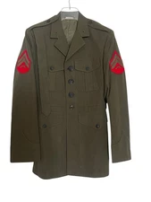 USMC Service Green Dress Coat 36R Crown Clothing Co DSCP Corporal Rank Patches