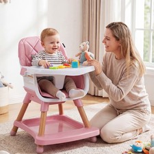9-in-1 Convertible High Chair w/Harness Waterproof Cushion for Babies Toddlers